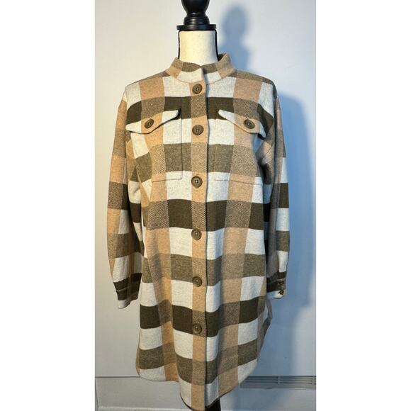 Field Flower Anthropologie Sweater Coatigan Wool Cardigan Brown Plaid Check M - Picture 4 of 11